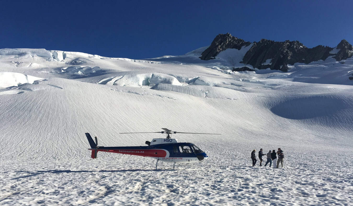 A helicopter on the Franz Josef glacier on South Island of New Zealand